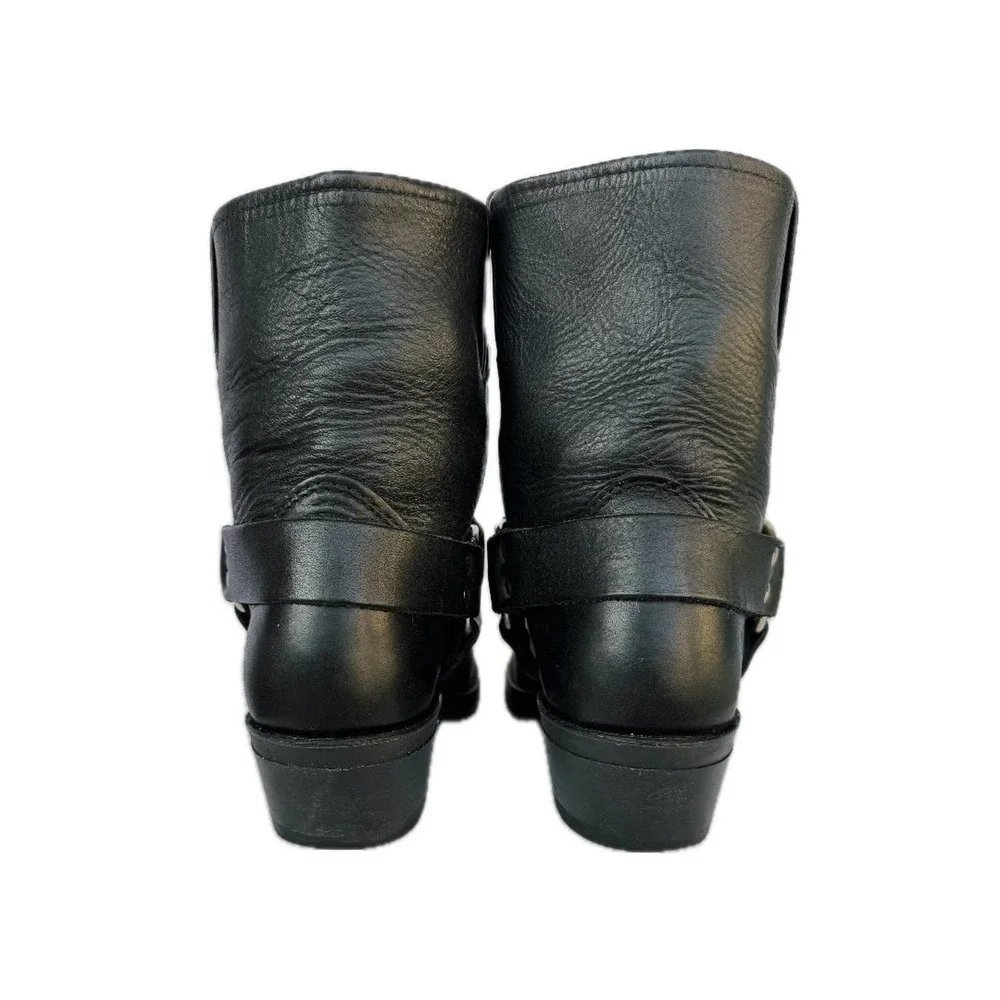 SOLD FRYE Harness 8R Black Biker Moto Motorcycle Short Ankle Bootie Boots - Picture 3 of 6